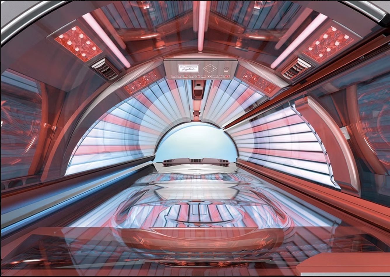 Inside an Ergoline sunbed at The Tanning Co.
