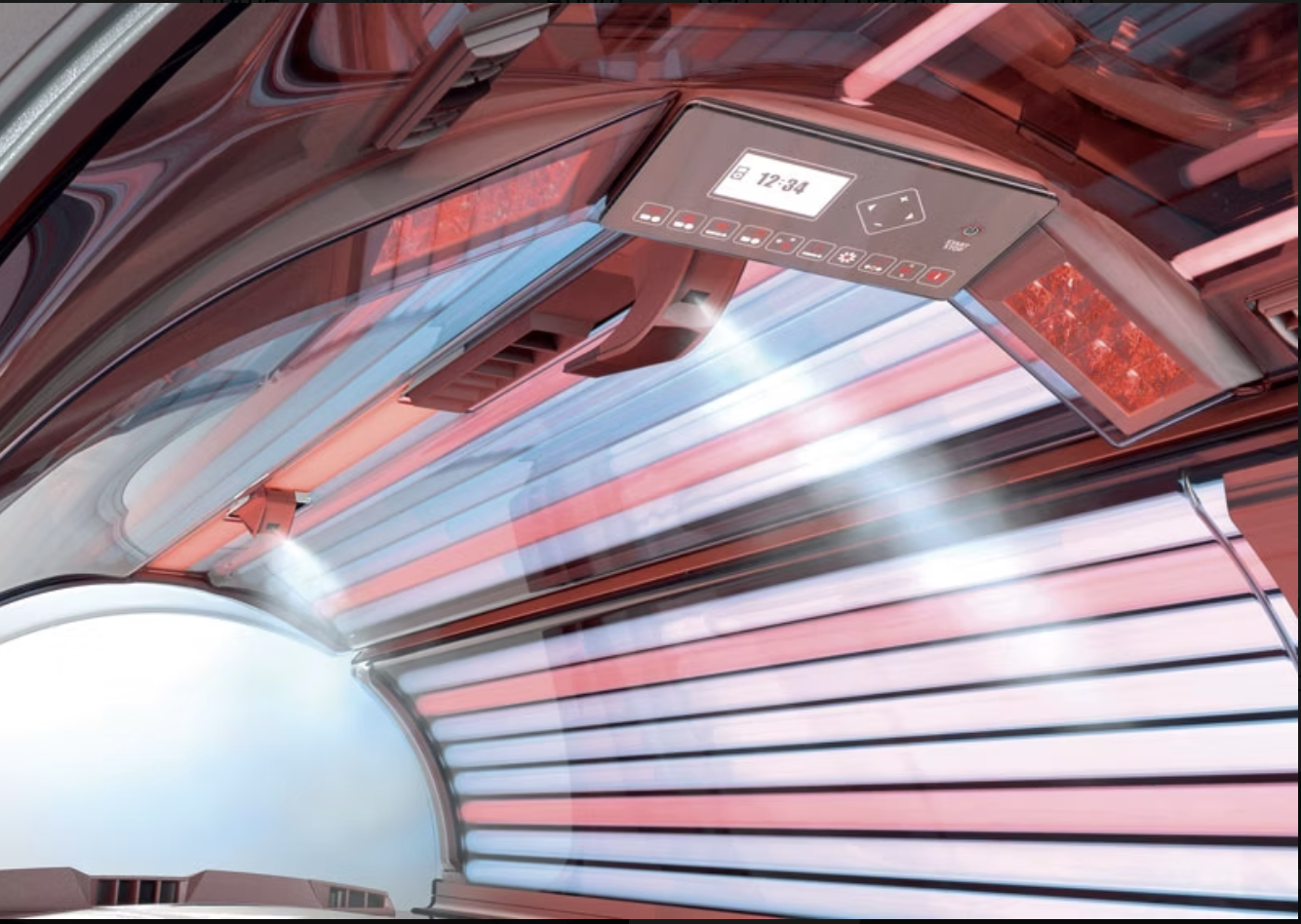 Sunbed control panel and tubes lit up